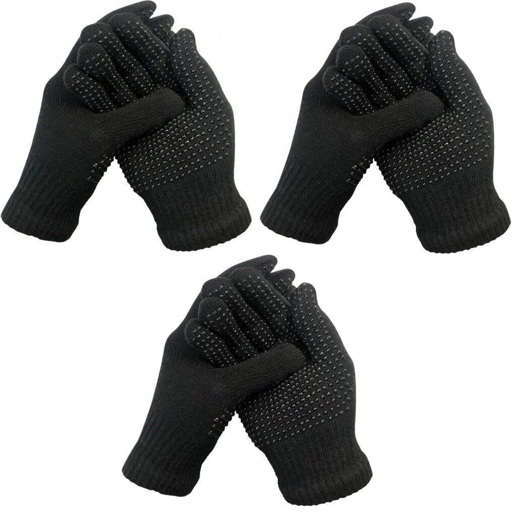 Onlybee Unisex Black 3 Pairs Of Adults Full Finger Gripper Gloves