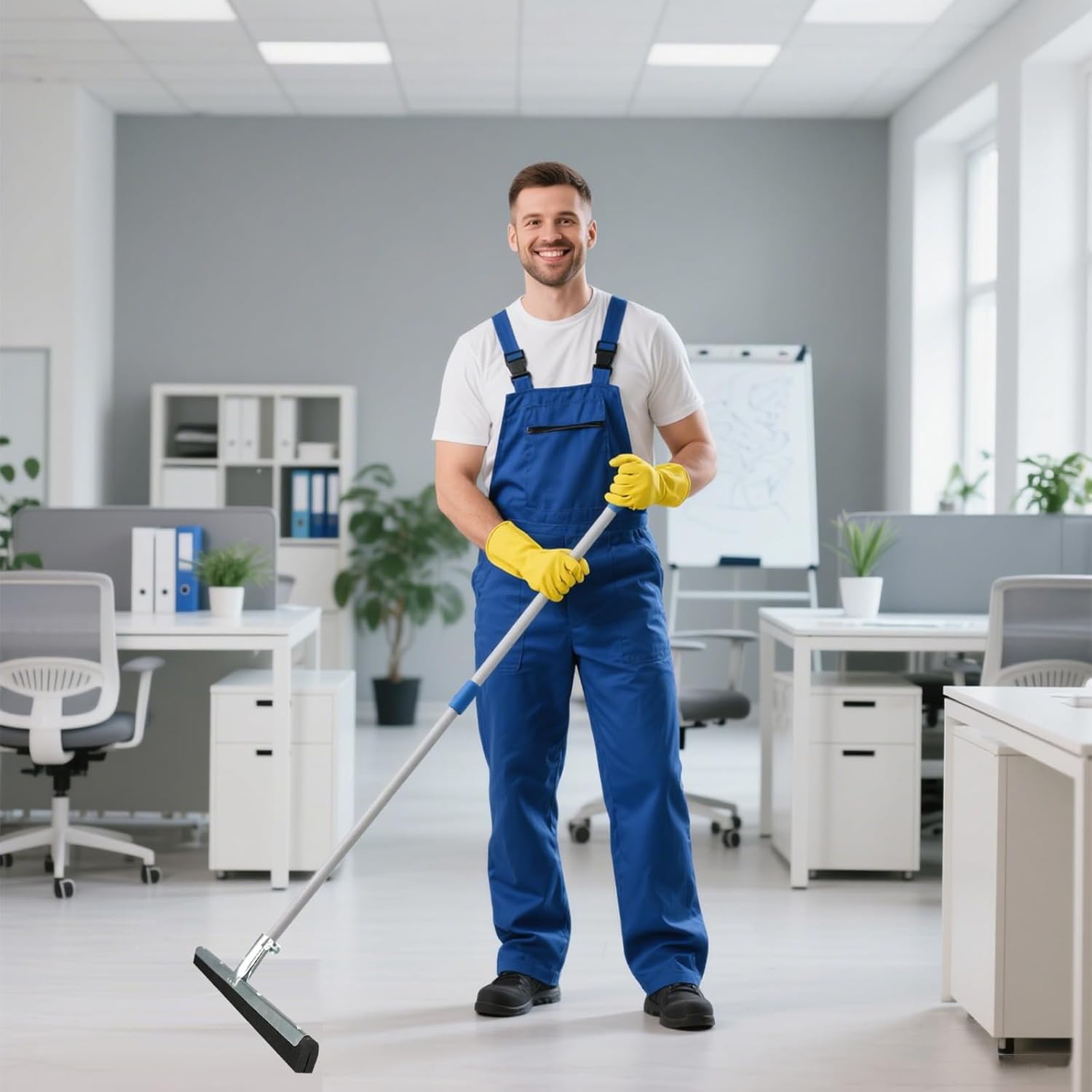 6pcs Double Foam Floor Squeegee 18 Inch Cleaning Squeegee Heavy Duty Rubber Broom Stainless Steel EVA Foam Blade Industrial Floor Scrubber for Garage Pool Concrete Window