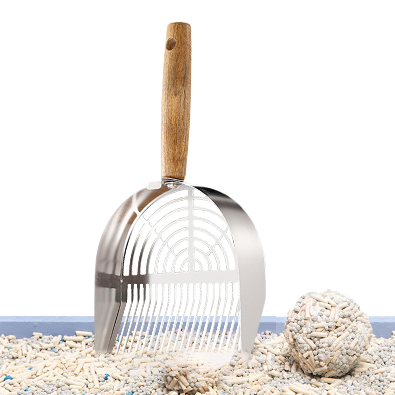 Easy to Clean Cat Litter Scoop, Stainless Steel Poop Scooper, Ergonomic Long Handle Heavy Duty Sifting Tool, Pet Hygiene Supplies for Indoor, Home Use, Silver, Black