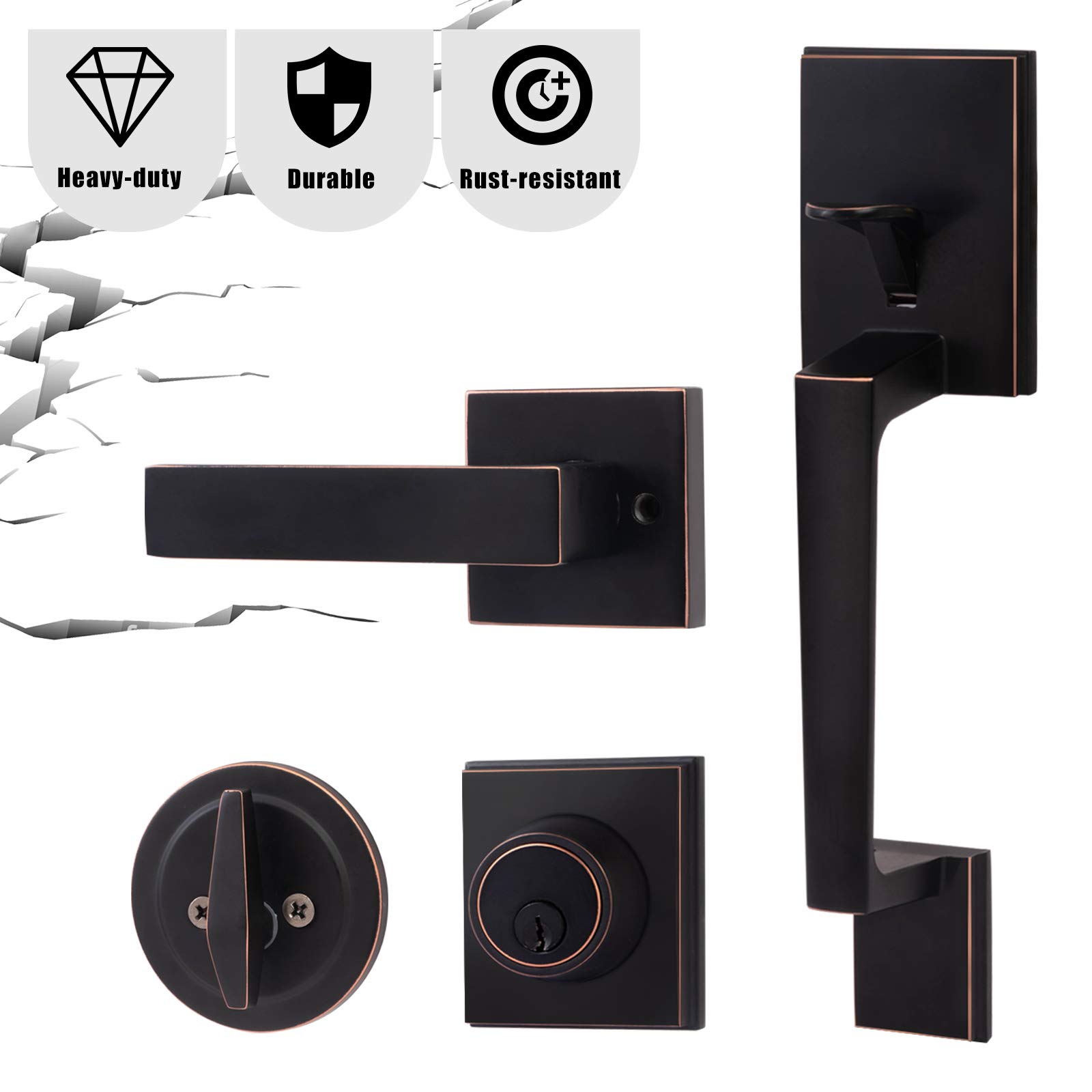 Buy HOSOM Front Door Handle Set, Deadbolt Lock Set with Key, Modern