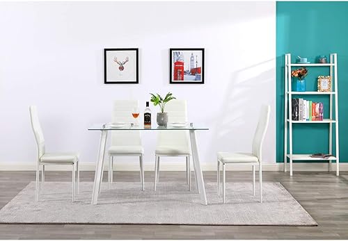 Miniatura 4 de Pvillez Juego de mesa de comedor de 5 piezas para 4, juego de mesa de cocina pequeña Morden con mesa de vidrio templado y 4 sillas de comedor de