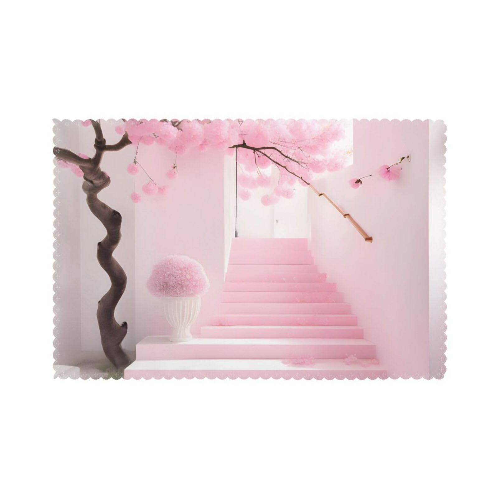 Pink cherry blossom staircase Placemats set of 6, insulated, washable, suitable for kitchen, dining room, parties, etc.