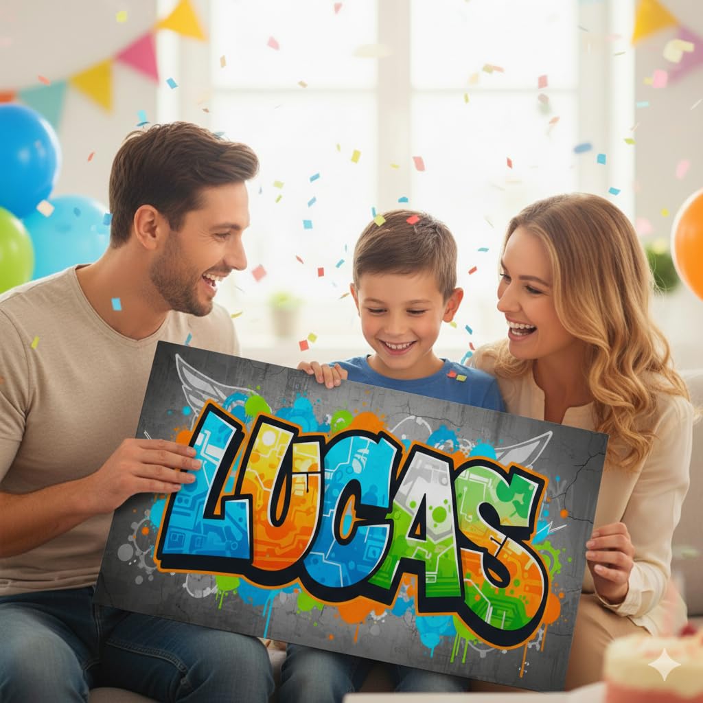Triangle Déco - Lienzo personalizado para niños, cuadro de pared, diseño de graffiti azul, decoración de habitación infantil o adolescente, regalo personalizado nacimiento cumpleaños bautizo Navidad
