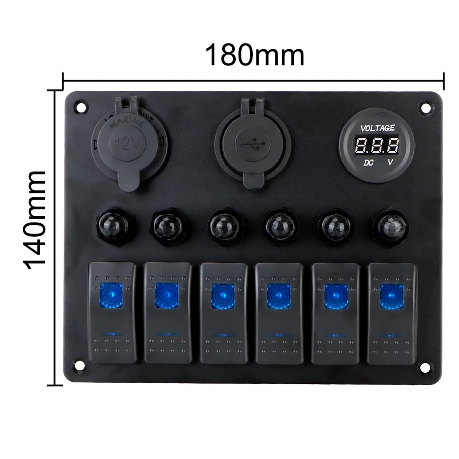 Panel de interruptores for coche de 12 V y 24 V, 6 botones, fusible de 15 A, disyuntor marino, voltímetro, comprobador de luz, cargadores USB 3.0, divisor automático Interruptor Basculante(6 gang red)