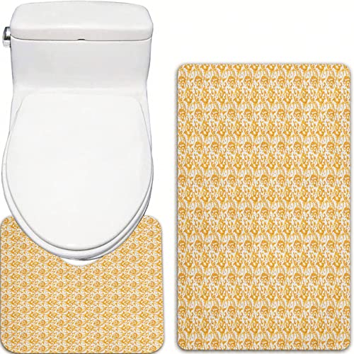 FALOME 2-teilige rutschfeste Badematte,Retro-Barock-Swirly-Blütenblätter und gebogenes Laub Royal Rococo Herbst… – Bild 5