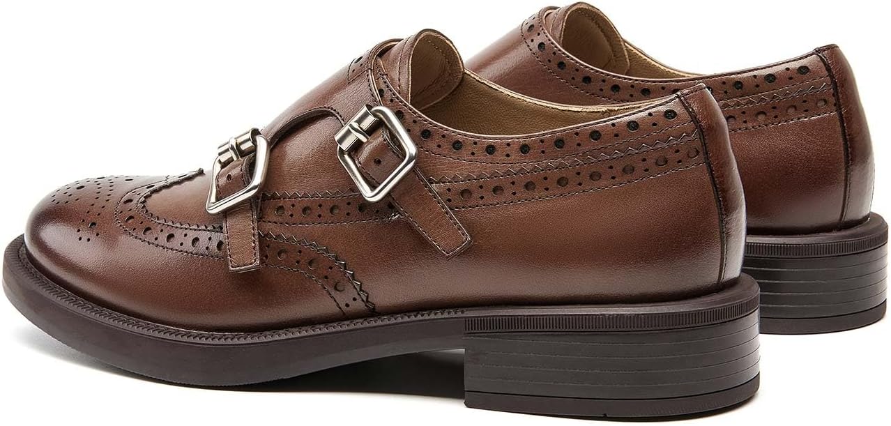 BEAU TODAY Monk Strap Loafers, Womens Leather Loafers, Cap Toe Slip-Ons Waxed Calfskin Loafer Flats for Business Casual Dress Women Shoes - Image 6