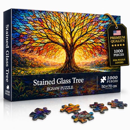 Rompecabezas Tree of Life para adultos, 1000 piezas, estilo vidrieras miniatura 1