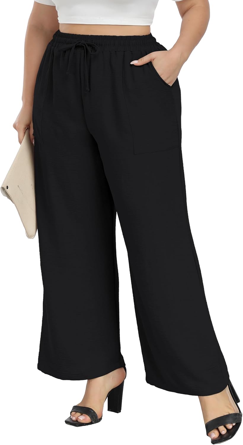 Cheapestbuy Plus Size Summer Wide Leg Pants for Women Loose Palazzo Pants Long Flowy Casual Pants with Pockets - Image 6