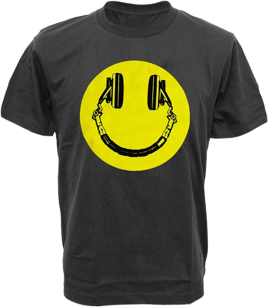 Over Ear Headphones DJ Smiley Face Men's T-Shirt Party Music Tee