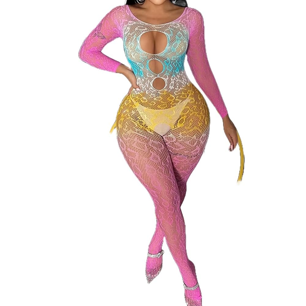 girlfriend Lingerie Fishnet One Piece Deep V Neck Teddy Babydoll Mesh Nightwear for Women Mesh Badydoll Multi Color Fishnets Bodysuit See Through Lingerie Chemise Outfits for Women Girl-picture-37