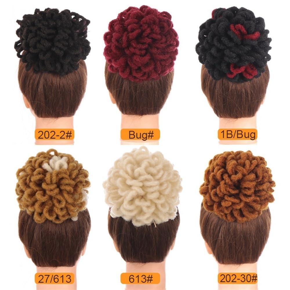 Panino per capelli disordinato Chignon con dreadlock, afro, chignon con coulisse, coda di cavallo, finti nu locs, extension for capelli Parrucchino a coda di cavallo per l'uso quotidiano(1B-30)