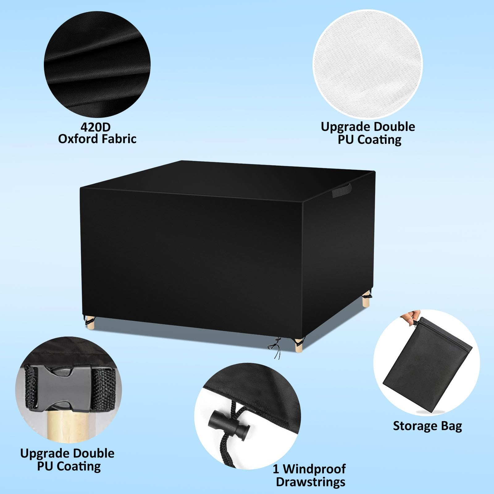 Coperture per Mobili da Giardino, 420D Oxford Copertura Tavolo Esterno Telo Copri Tavoli da Terrazza Quadrato Impermeabile Anti-UV Antivento Copertura da Tavolo da Giardino 140x140x90cm