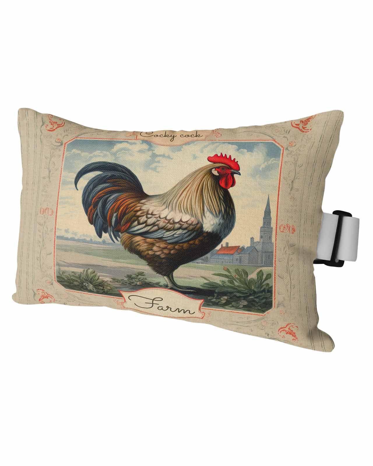 HERBED Outdoor Pillows Covers with Inserts Farm Rooster Retro Animal Theme Waterproof Pillow with Adjustable Strap Throw Pillows for Patio Furniture Pool Lounge Chair, 12x20 Inch, 1PCS