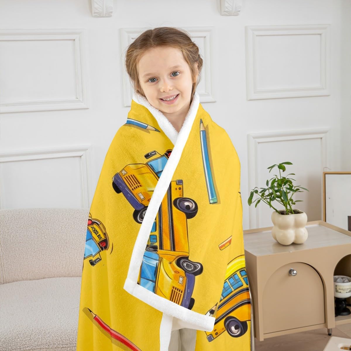 Erosebridal School Bus Sherpa Blanket Baby Size, School Truck Fleece Blanket for Kids Boys Girls Teens Bedroom Decor, Cartoon Car Theme Fuzzy Plush Throw, Yellow Decor for Sofa Couch