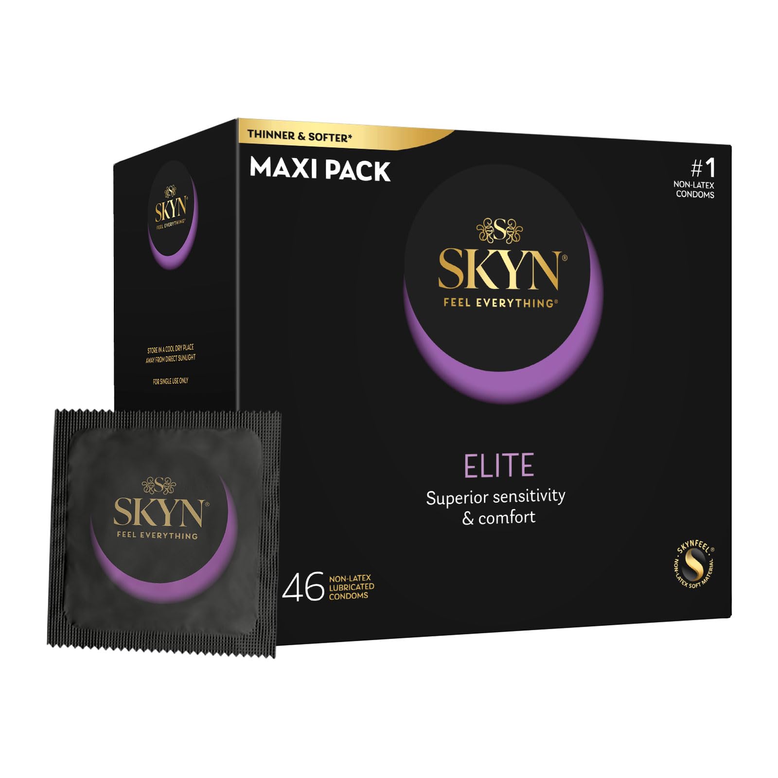 SKYN Elite Ultra Thin Lubricated Non-Latex Condoms, 46 Count