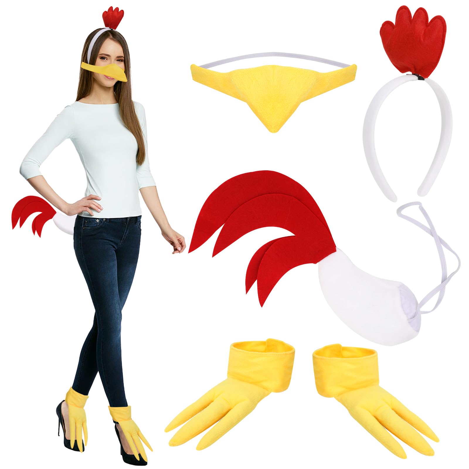 Homoyoyo 4 Cerchi Per Capelli Con Orecchie E Cresta Di Gallo - Fasce Per Costumi Di Carnevale E Feste A Tema, Morbide E Regolabili