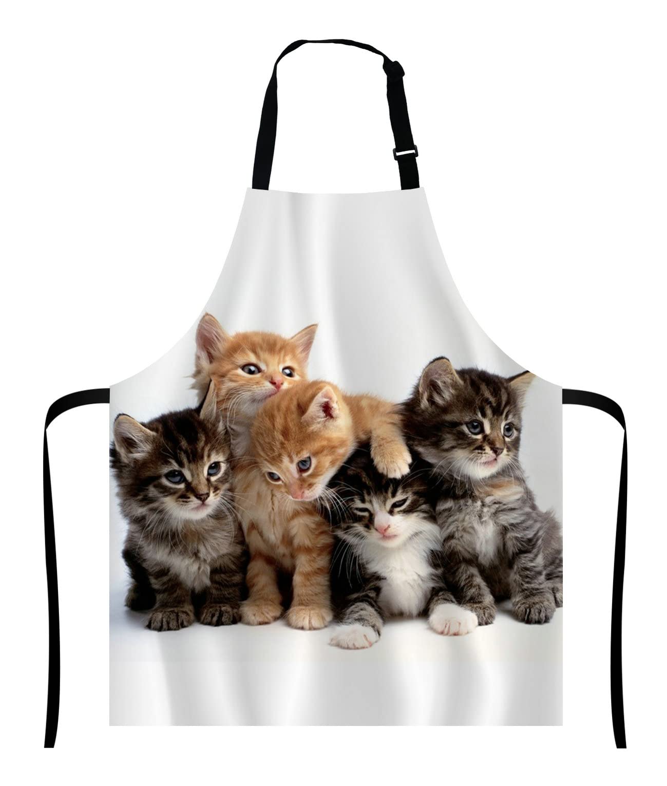 Wasach Kittens Family Cats Bib Apron with Adjustable Neck for Men Women,Suitable for Home Kitchen Cooking Waitress Chef Grill Bistro Baking BBQ Apron