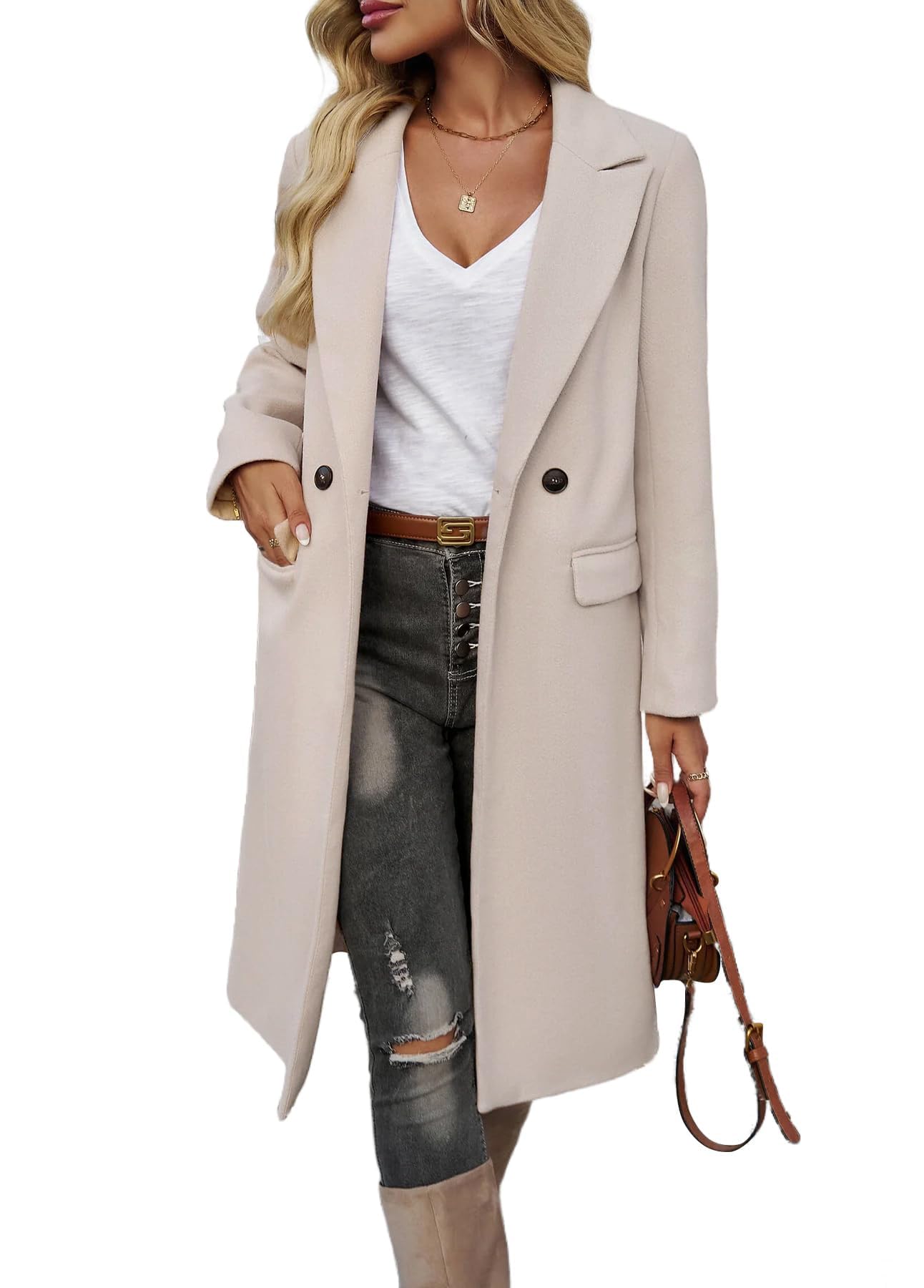 idealsanxun Womens Long Wool Coats Fall Winter Trench Coat Peacoat Dress Jackets-picture-35