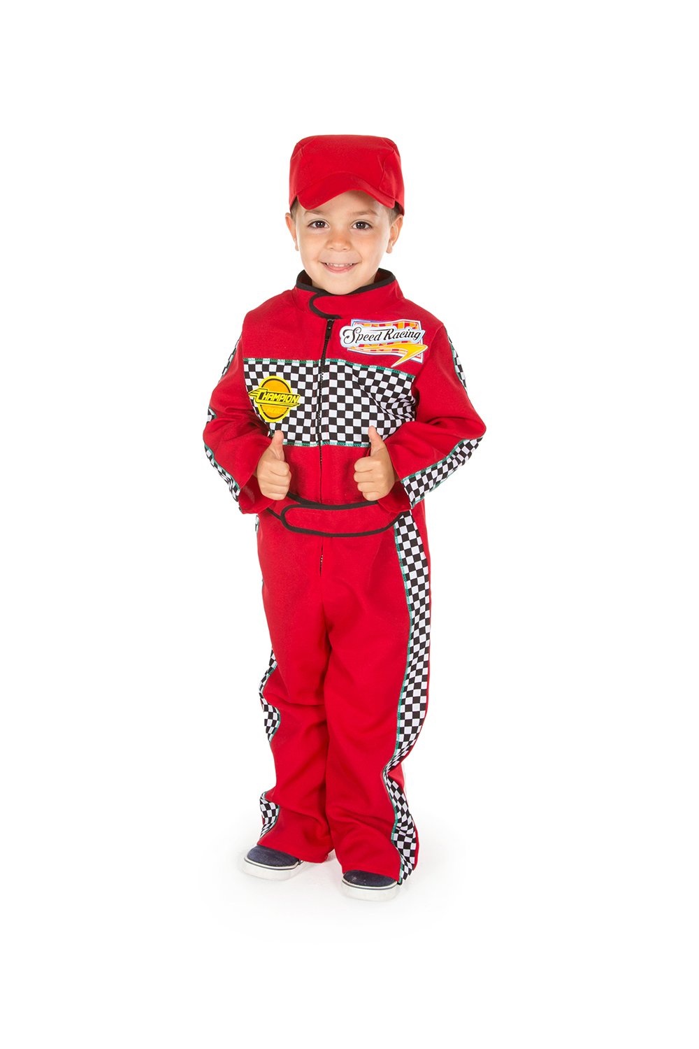 PRETEND TO BEE Racing Driver Fancy Dress Costume for Kids, Red Racing Cap and Suit, 3-5 Years