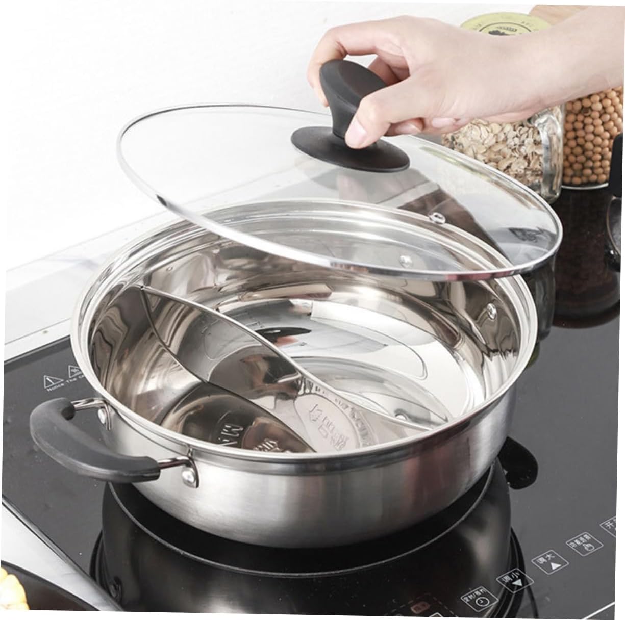 1pc Stainless Steel Dual Hot Pot Multi-functional Induction Cooker Pot Gatherings and Family Dinners Suitable for Gas and Induction Cooktops
