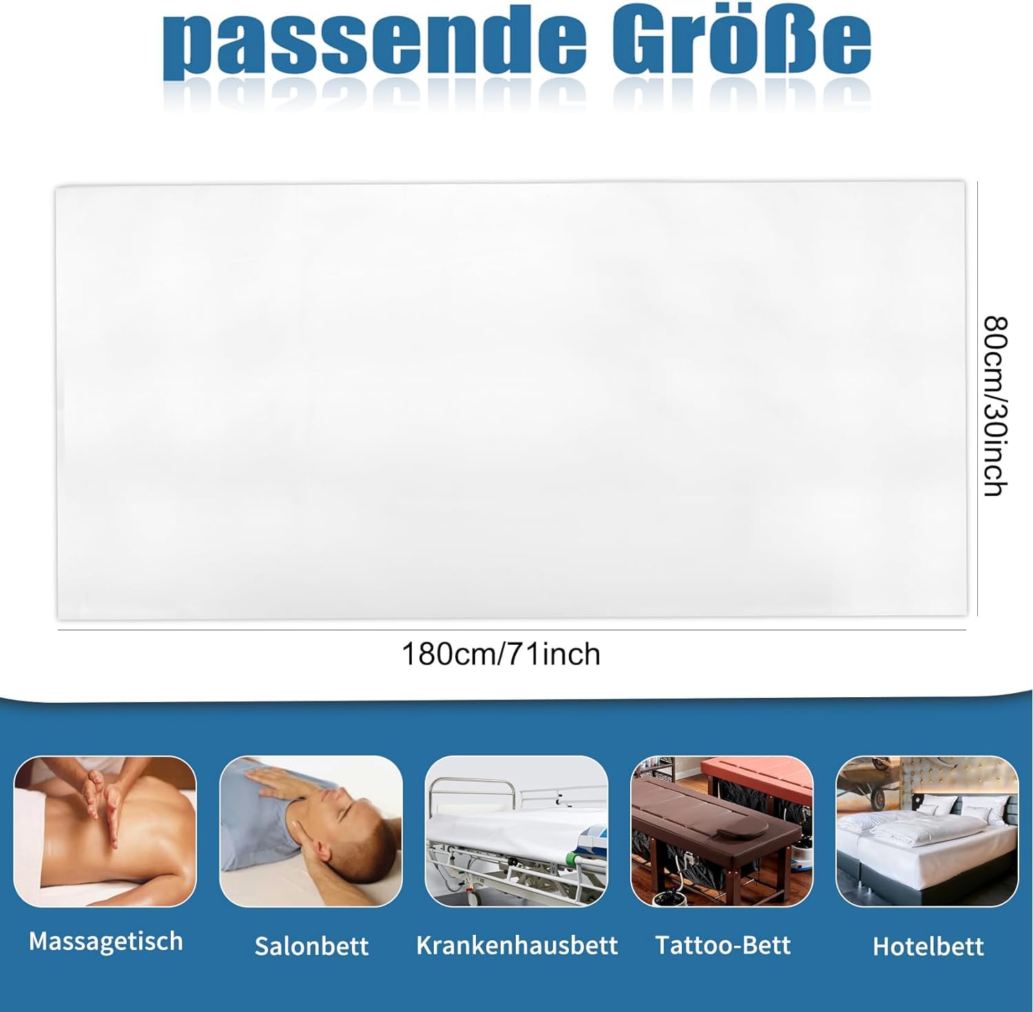 100 Stück Einweg Spannlaken für Massageliegen, Einweg Bettlaken Einweg Massagetisch Bettlaken für SPA Massagetisch Hotels Vliesstoff 80 x 180cm Weiß