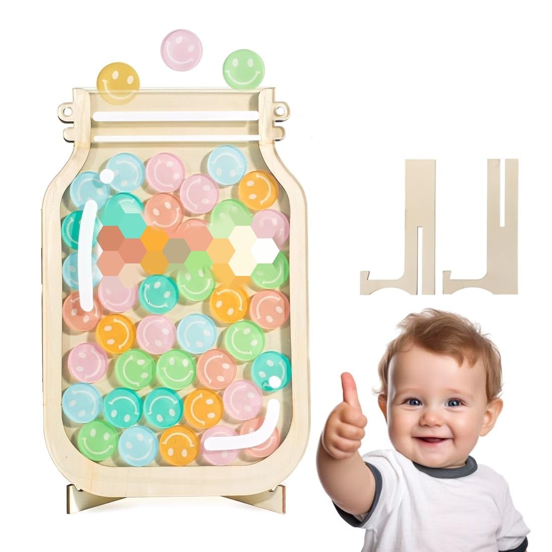 GXGM 1 Pezzo Tabella delle Ricompense per Bambini,Barattolo di Ricompensa per Bambini,Per Punti Ricompensa Studio,Barattolo Ricompensa Autodisciplina,Ornamenti in Legno (Faccia Sorridente)
