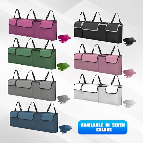 Miniatura 6 de Organizador de maletero de automóvil con tapa, bolsa de almacenamiento grande impermeable para el asiento trasero del vehículo con 4 bolsillos y