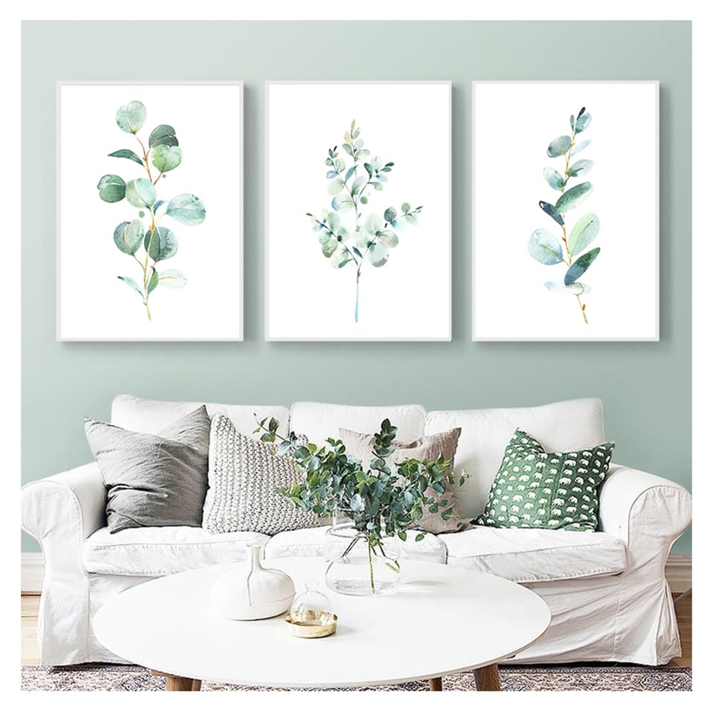 WBYZAC Art Prints-Leaf Botanical Greenery Leaves Art Canvas Painting Green Wild Posters Home Wall Art Decor Watercolor Bedroom Kitchen Print Floral-50 * 70cm*3PCS (No Frame)