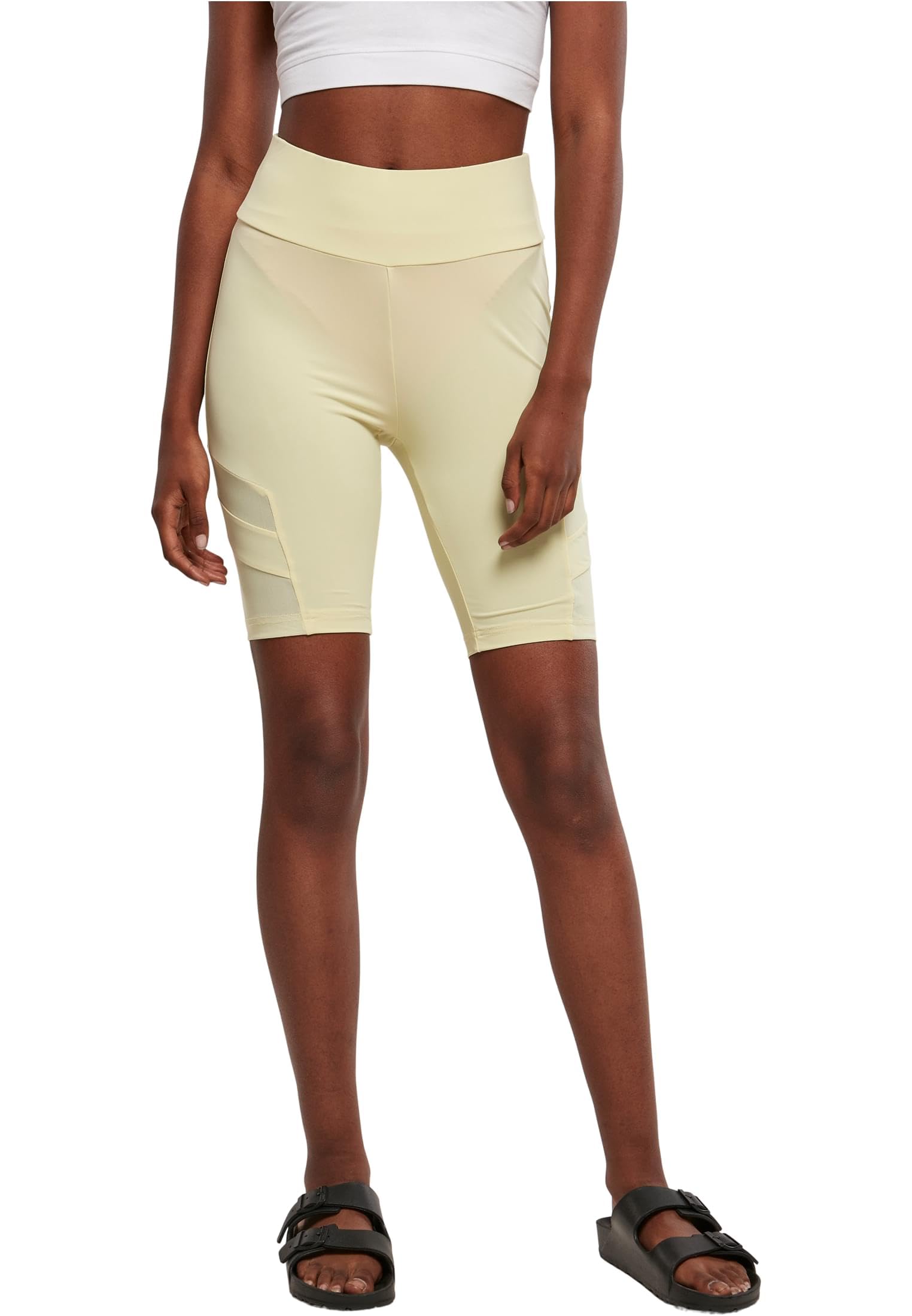 Urban Classics Women's Ladies High Waist Tech Mesh Cycle Shorts Yoga Shorts, softyellow, S