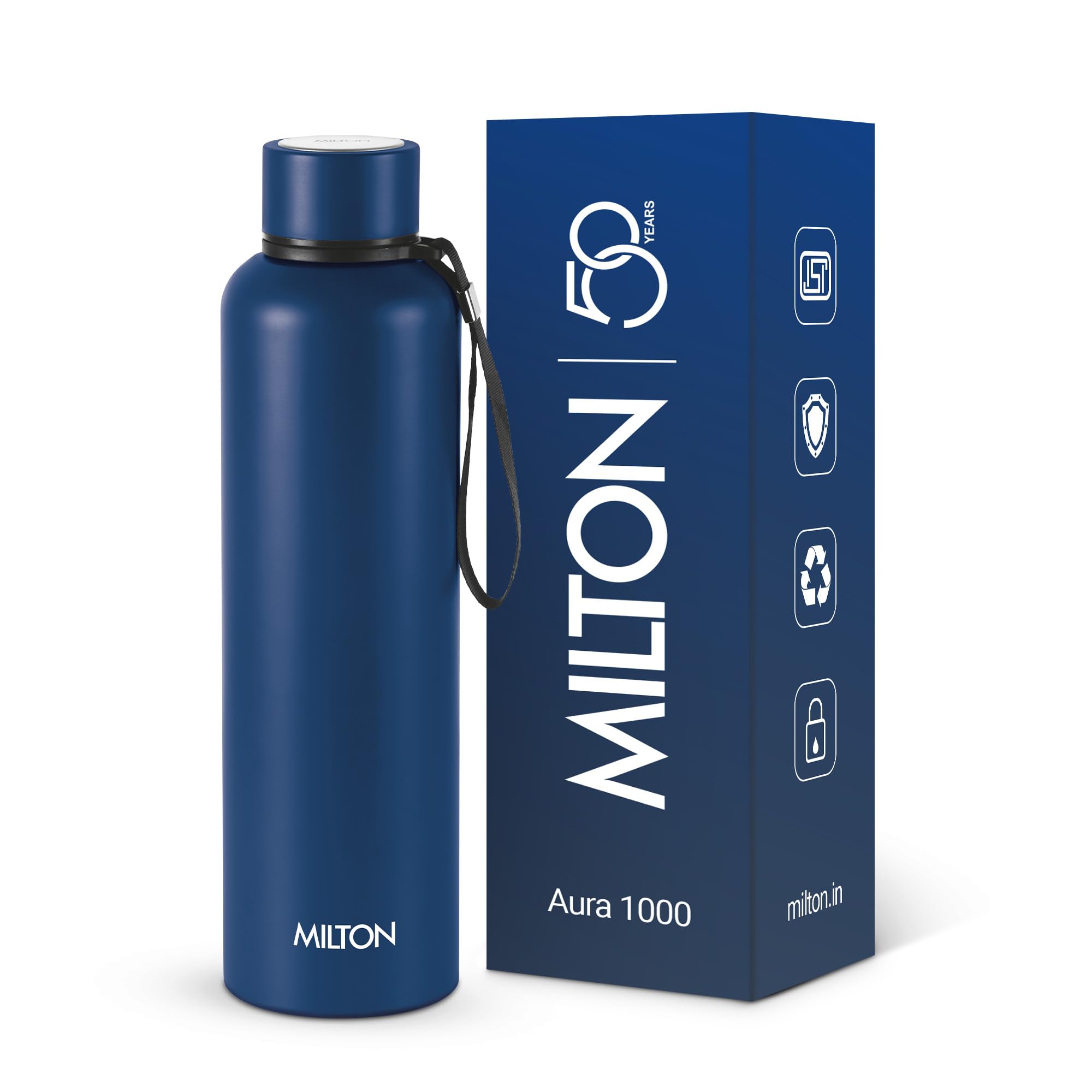 Milton Aura 1000 Thermosteel Water Bottle, 24 Hr, Dark Blue