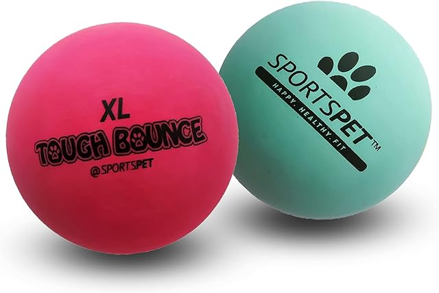 SPORTSPET XL Tough Bounce Natural Rubber Dog Balls -Highly Durable Tough Bounce Balls (2 Pack Tough Bounce XL) (90mm)
