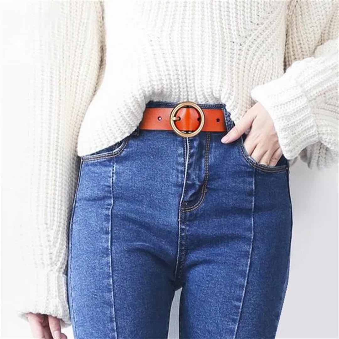 Cinturones de piel auténtica de lujo para mujer, cinturón redondo con hebilla para pantalones vaqueros