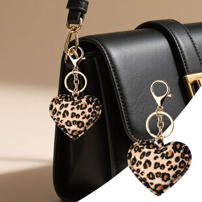 Cheetch Printed Heart Pendant Keychain Y2K Leopard Print Heart Bag Charm for Women Girl Handbag Purse Backpack Decor Accessories Vintage Leopard Key Chain Wallet Car Key Organizer Holder - Image 4