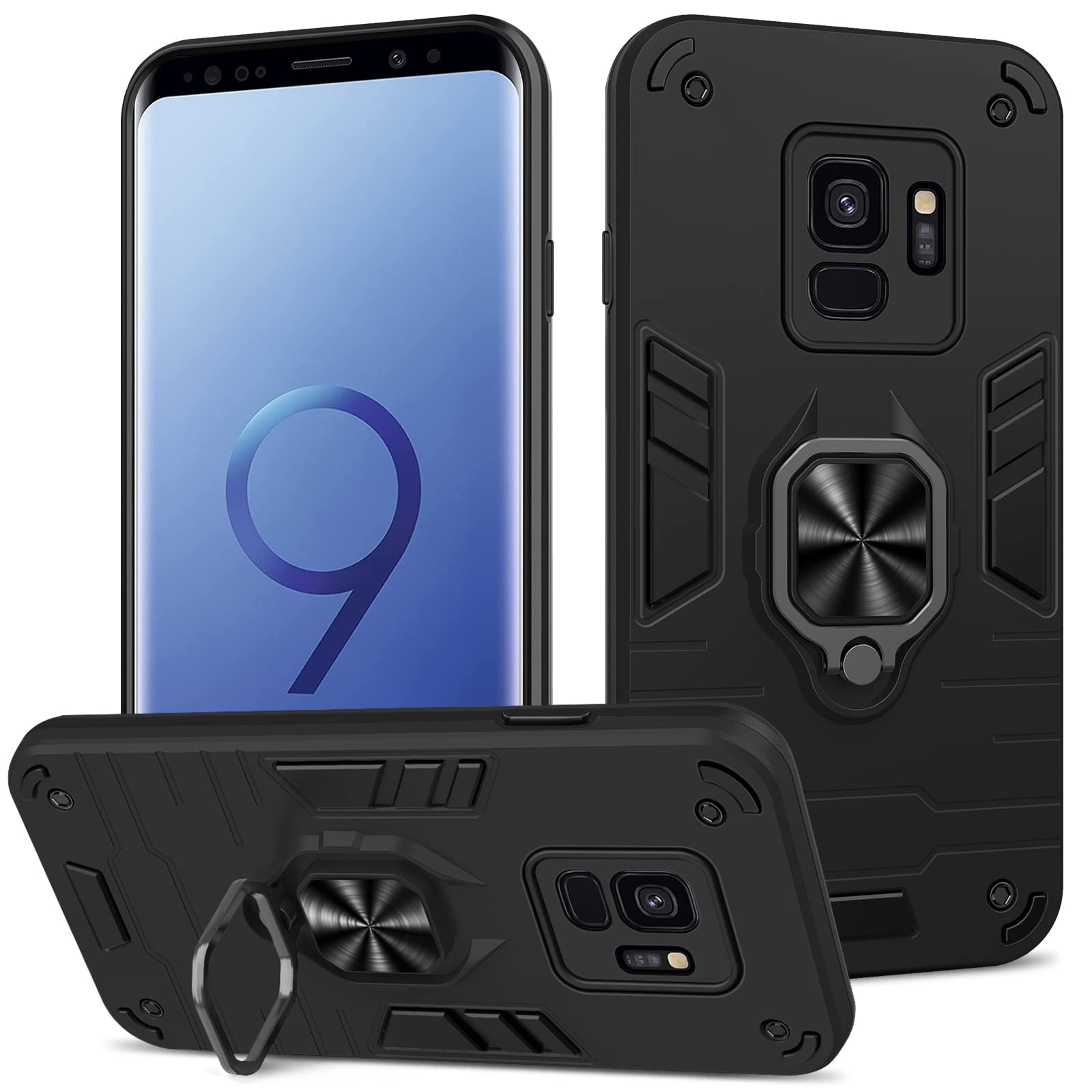 Funda para Samsung Galaxy A13 4G con Cristal Templado Protector Pantalla, Carcasa Antigolpes con Soporte anular metálico, Case Protectora de Grado Militar, Negro — view 222
