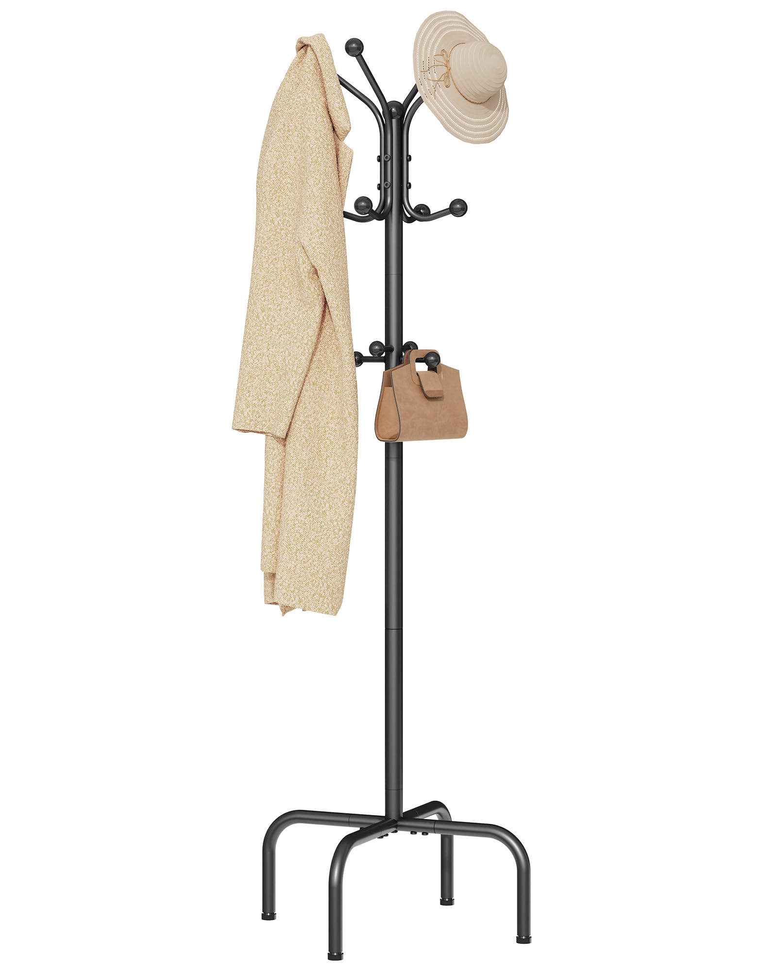 Hoctieon Entryway Coat Rack Freestanding With 12 Hooks, Metal Coat Tree Stand, Heavy Duty Floor Standing Hanger, Black — image 1