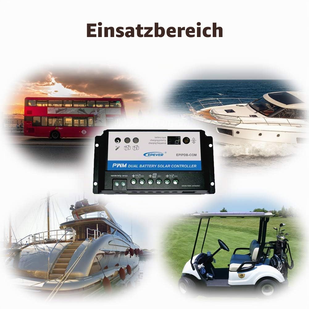 SolaMr 20A PWM Solarladeregler 12V/24V für Doppelte Batterie Lade Solarladeregler mit LED-Kontrollleuchte für Wohnmobile, Wohnwagen und Boote (20A)