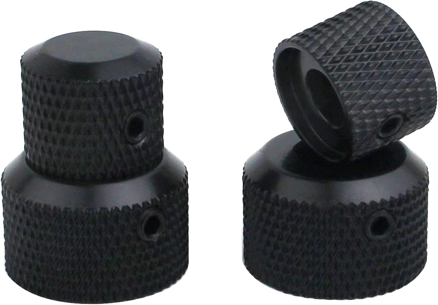 Guyker 2Pcs Brass Concentric Stacked Knobs, Dual Knurled Control Knobs, High Grade Dome Volume Tone Knob Replacement for Electric Guitar or Precision Bass - CNC Machined (Black)