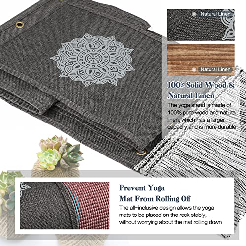 Vinaemo Yoga Mat Holder Wall Mount Storage Rack With 3 Sizes Pocket Wood Floating Shelves And 4 Hooks For Hanging Foam Roller Yoga Mats Yoga Block Home Gym Accessories Carbonized Black #TOP1