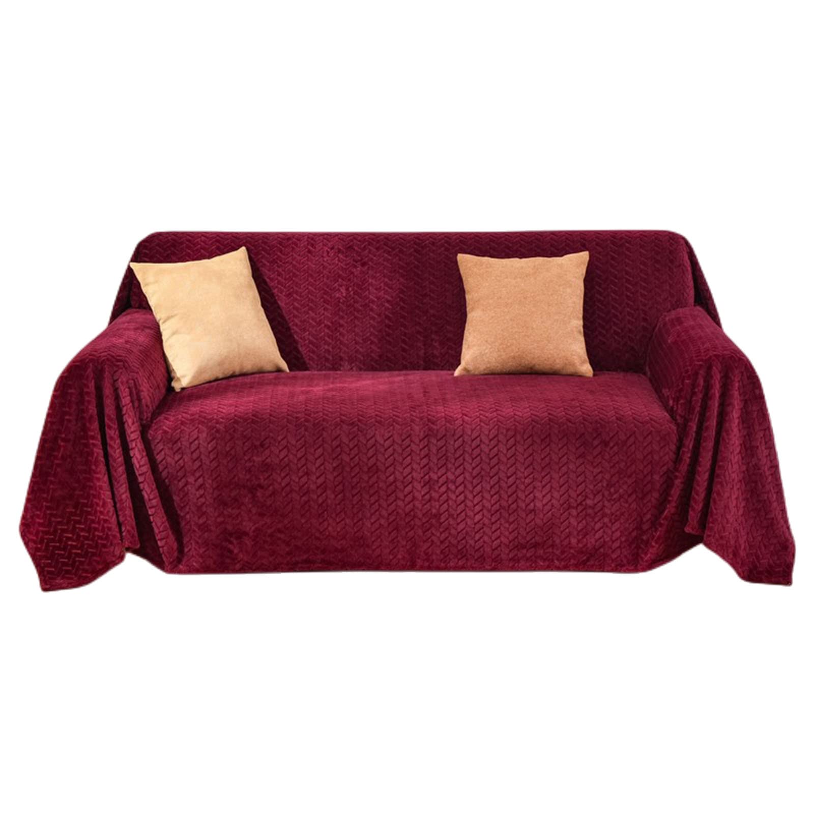 Housse de canapé en velours extensible rouge vin 200x230 cm