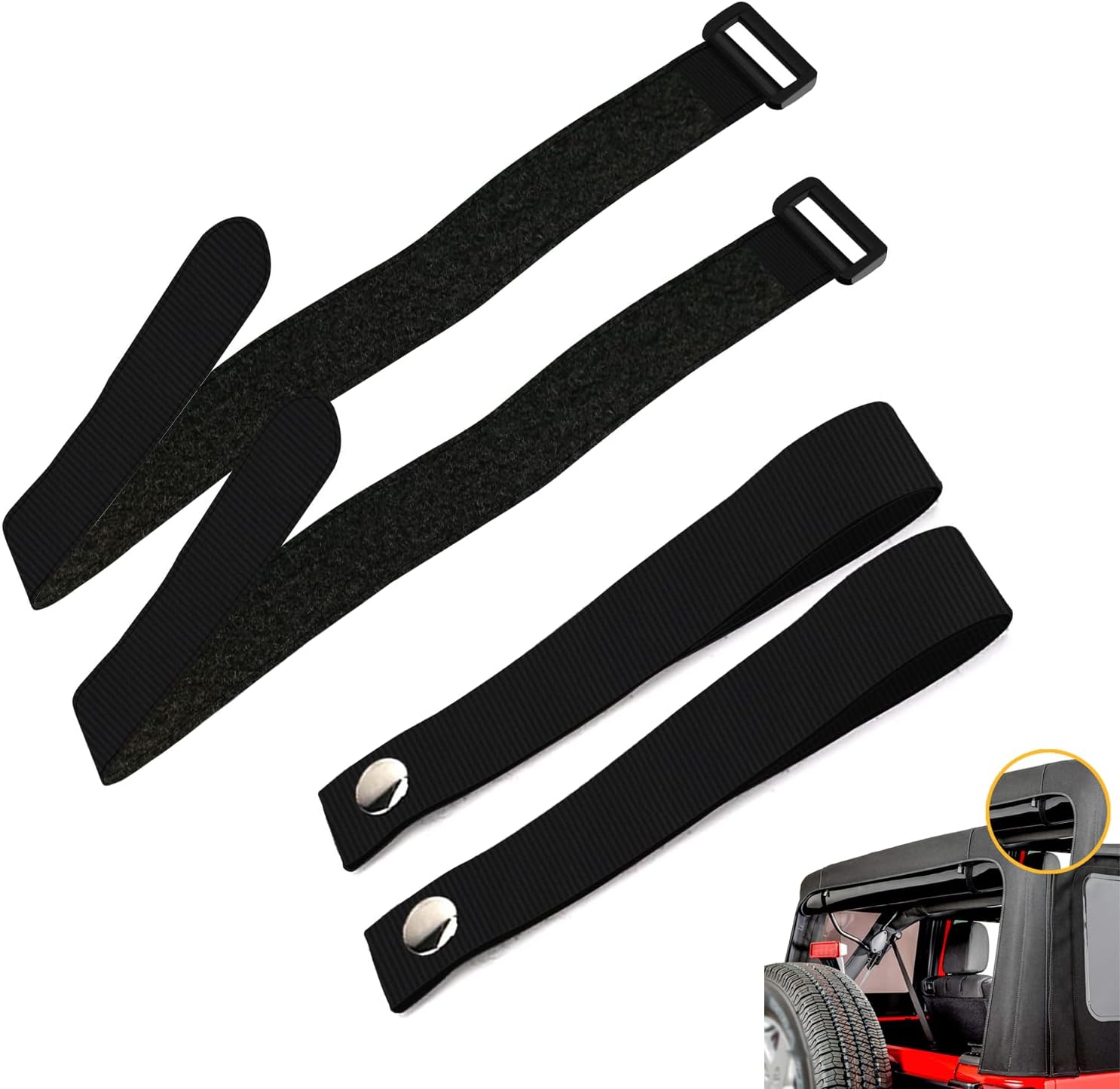 Soft Top for Jeep Door Strap，for JK JKU YJ TJ JL JLU Compatible 2007-2020，for Jeep Gladiator Soft top Rear Window Straps(Pack of 4)