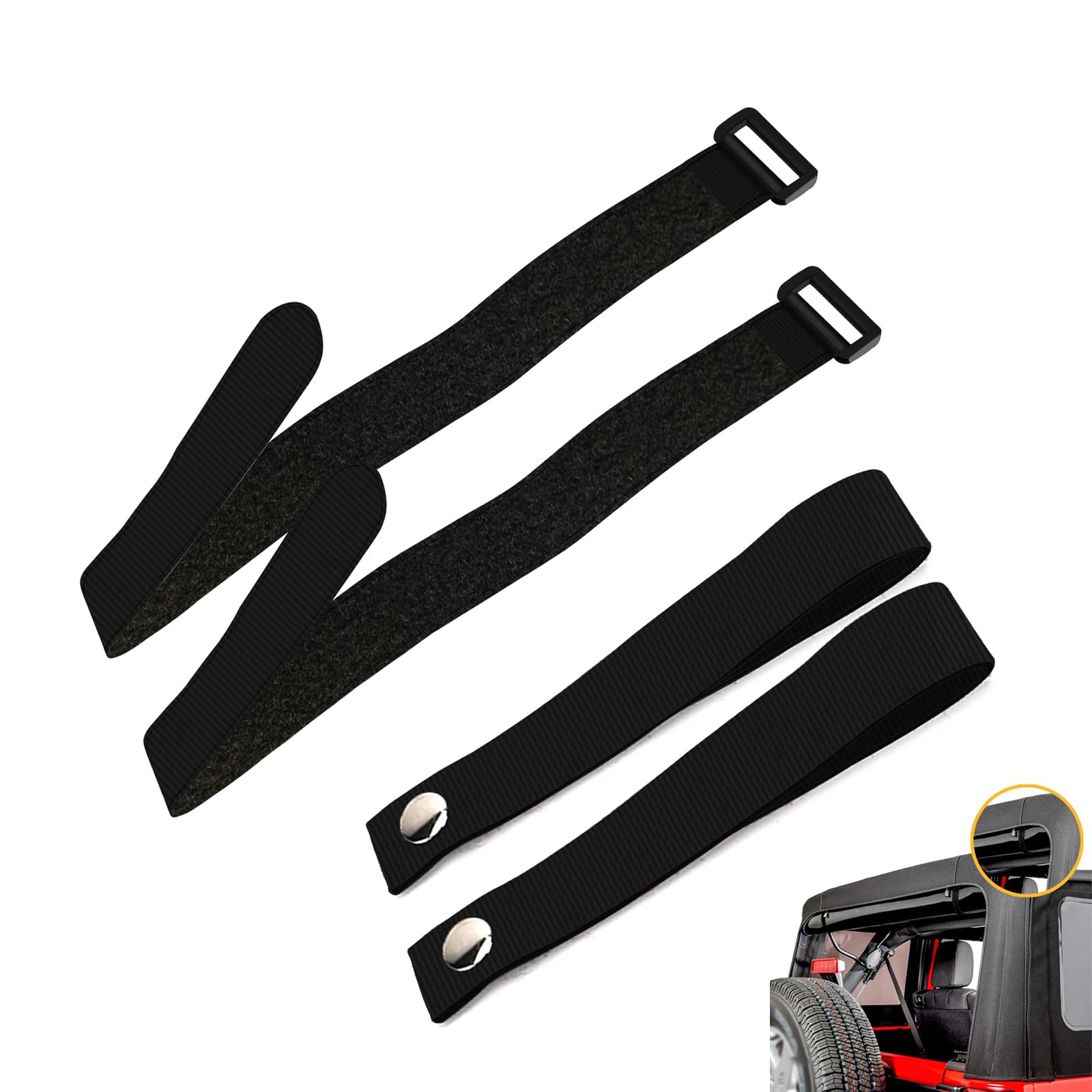 Soft Top for Jeep Door Strap，for JK JKU YJ TJ JL JLU Compatible 2007-2020，for Jeep Gladiator Soft top Rear Window Straps(Pack of 4)