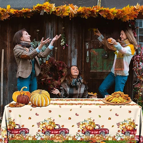 Image of Fall Tablecloth, 3 Pcs Thanksgiving Tablecloths, Pumpkin Rectangle Fall Plastic Tablecloth,Maple Leaf Pumpkin Table Cover for Fall Themed Thanksgiving Party Supplies, 108 x 180 cm