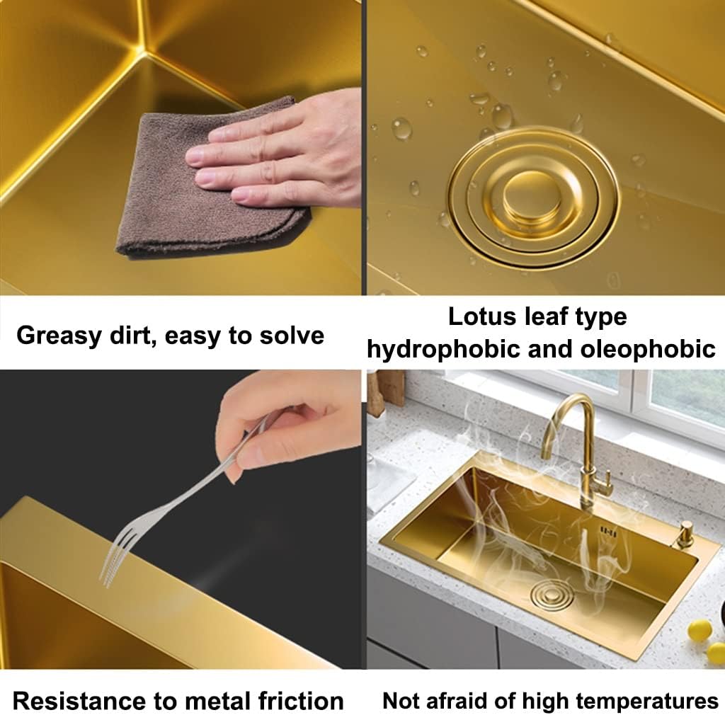 Double Bowl Kitchen Bar Sink Wet Bar & Prep Sink Stainless Steel RV Sink with Square Faucet & Drain Top Mount Or Undermount (Color : Gold, Size : 72x40x21cm)