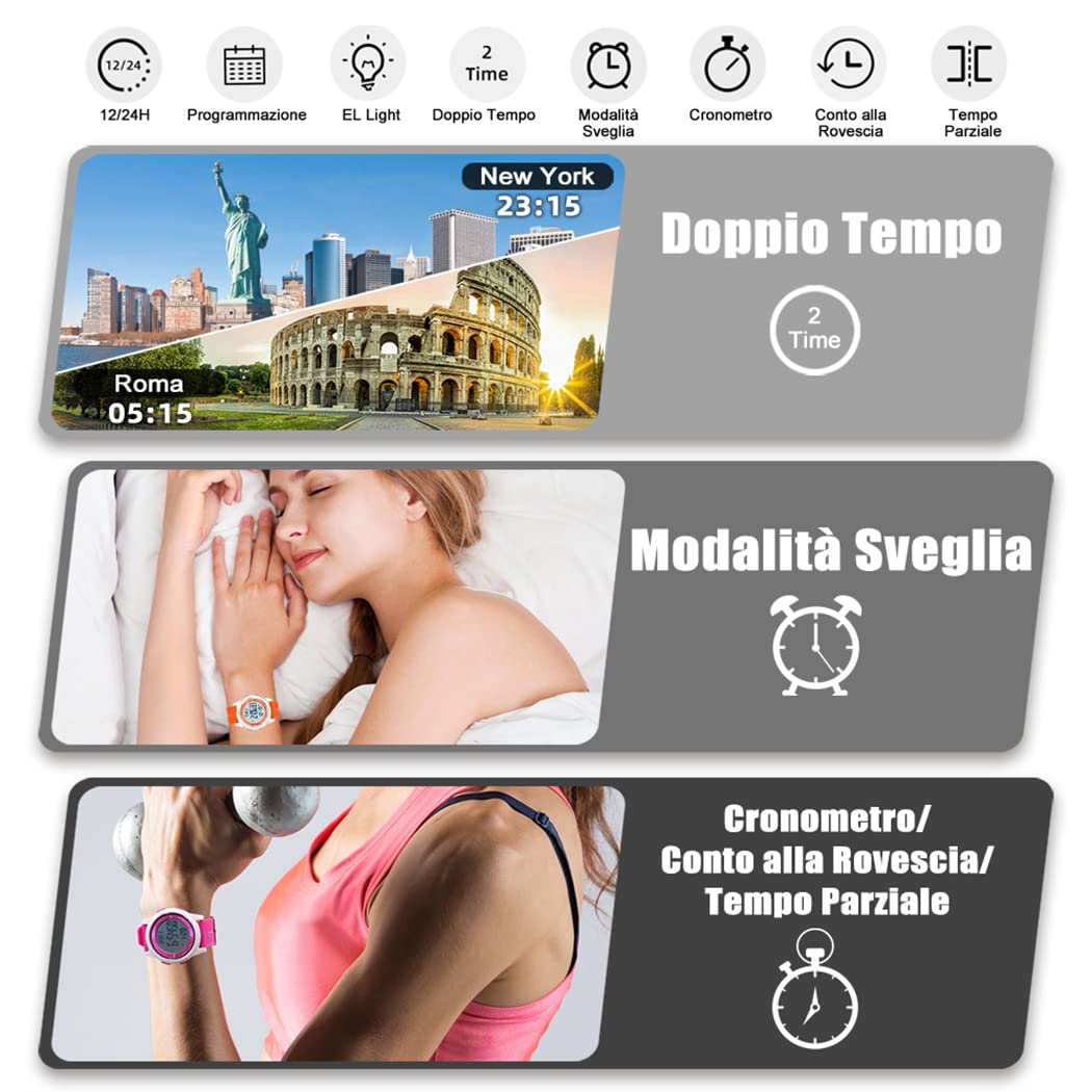 WIFORT Orologio Digitale da Polso, Orologio Sportivo Uomo Donna Impermeabile 5ATM Con Retroilluminazione a LED, Cronometro, Sveglia e Timer, Ultra-sottile Watches Unisex