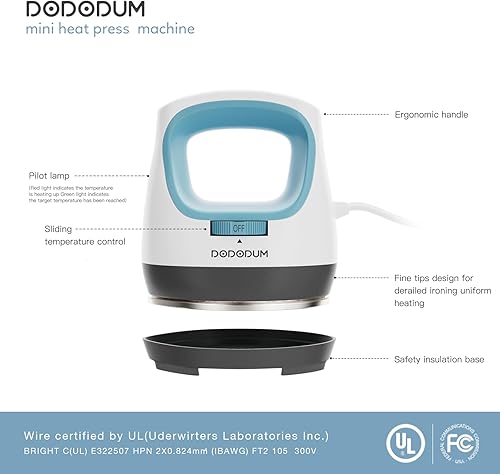 Miniatura 5 de DODODUM Prensa de calor pequeña máquina de prensa de calor para camisetas, zapatos, sombreros, pequeños proyectos de vinilo termotransferible para
