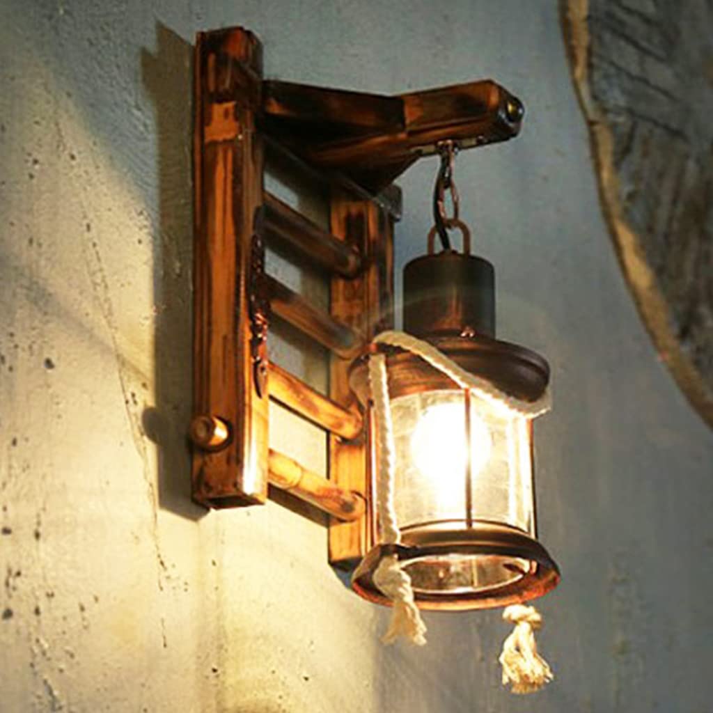E27 Holz Retro Wandleuchte Vintage Harz Antik Nostalgie Hanfseil Rustikale Wandlampe Glas Lampenschirm Korridor Treppen Schlafzimmer Bar Cafe Industrielle Wandbeleuchtung Esszimmer Wohnzimmer