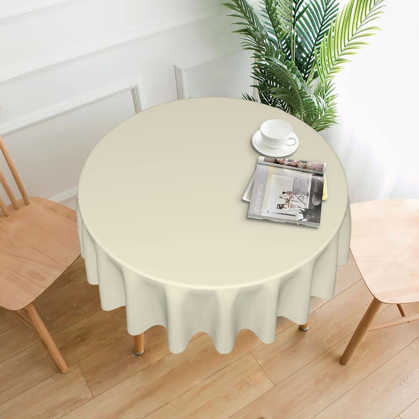 YYHWHJDE Cream Prints 60in Round Decorative Tablecloth – High-Grade Polyester Throw for Stylish Dining & Event Table Protection