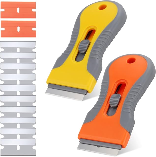 2 Pack Hob Oven Ceramic Stove Scraper Cookware Cleaning Tool, with 12 Replacement Blades, for Oven Window, Induction Cooktop, Glass Paint, Decals, Stickers, Labels, Windows, Mirrors