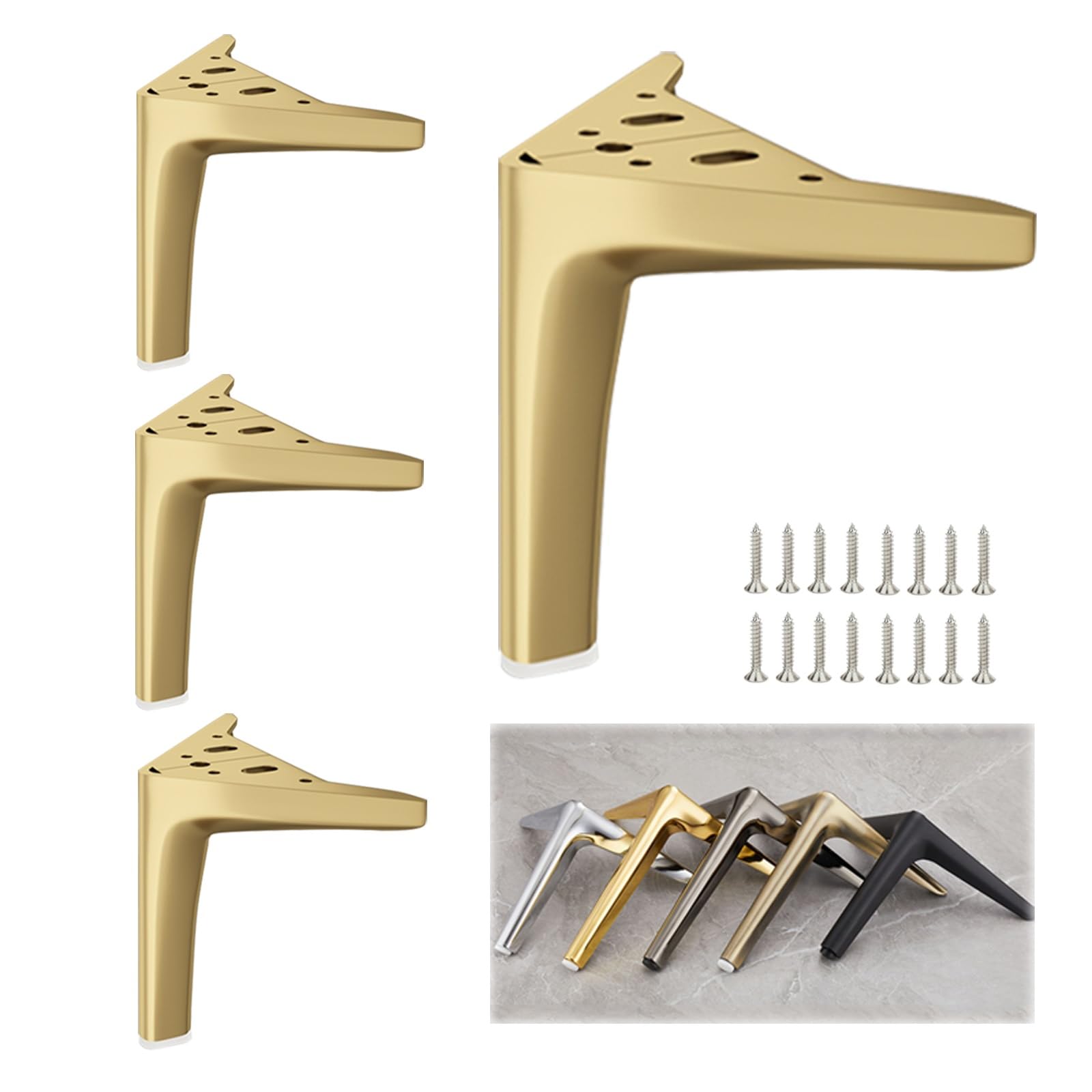 Heavy Duty Metal Furniture Legs Set of 4, 4inch - 10inch Modern Triangle table Feet screw in for Couch Dresser Chair Bed Sofa Table Cabinet Ottoman Cupboard DIY Replacement Parts(Gold,6inch/150mm)