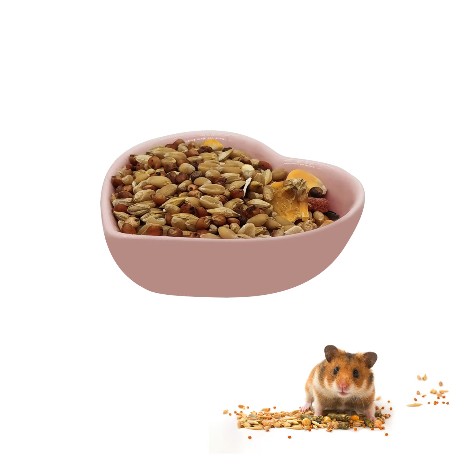 Bol en céramique en forme de cœur pour hamster, bol d'eau lavable pour cochon d'Inde, gerbille, hérisson, chinchilla, perroquet (rose)